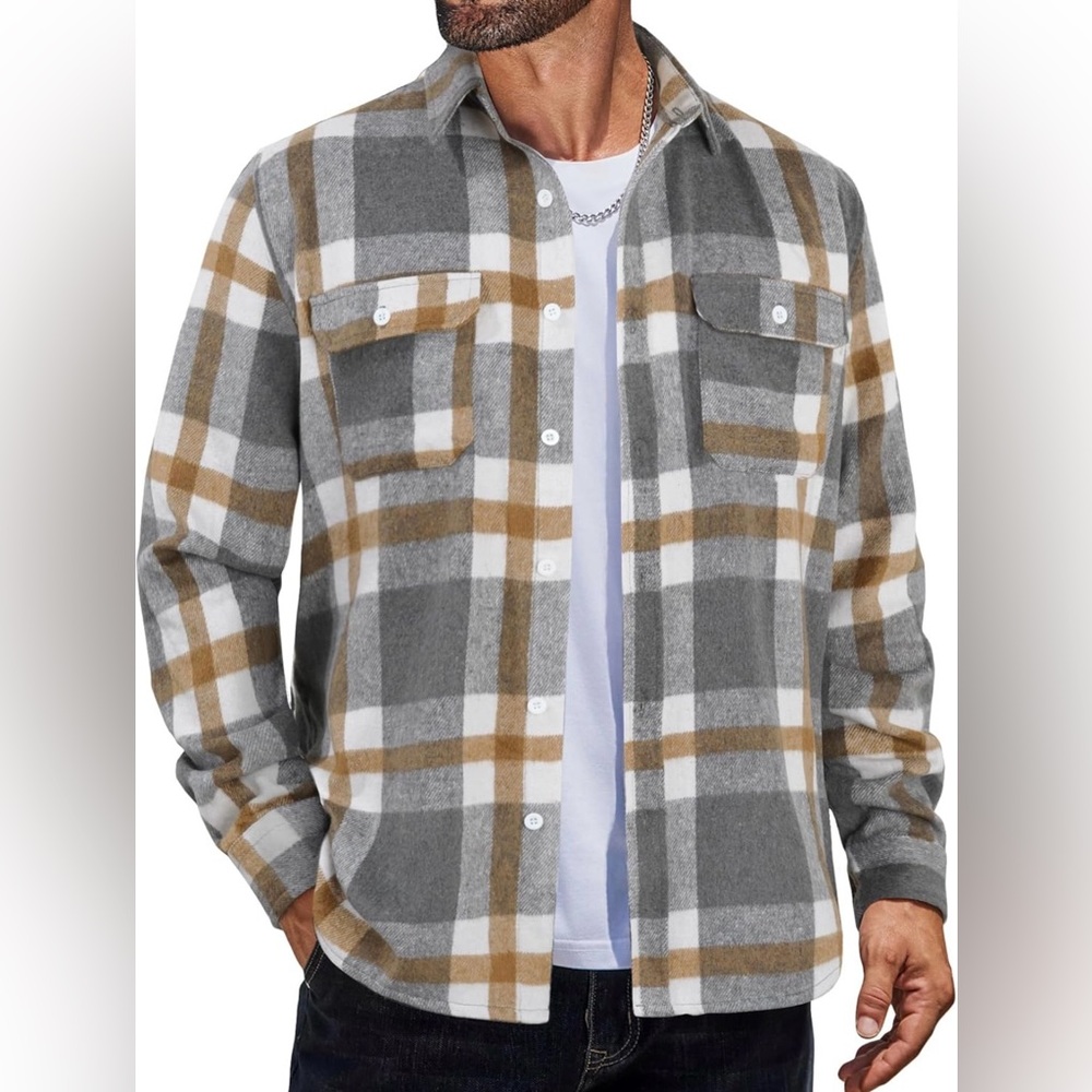 ❤️ Amazon | Grey & Khaki Flannel